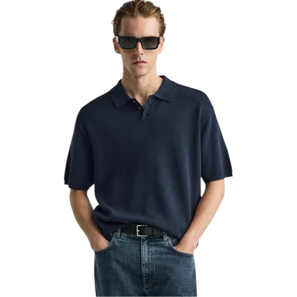 Navy Blue Zara Knitted Polo Shirt (XL)